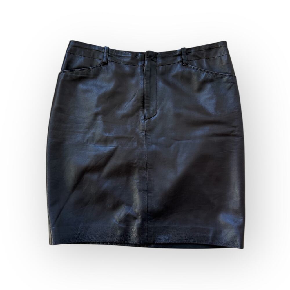 Vintage Ralph Lauren Collection Soft Brown Lamb Leather Pencil Mini Skirt Size 4